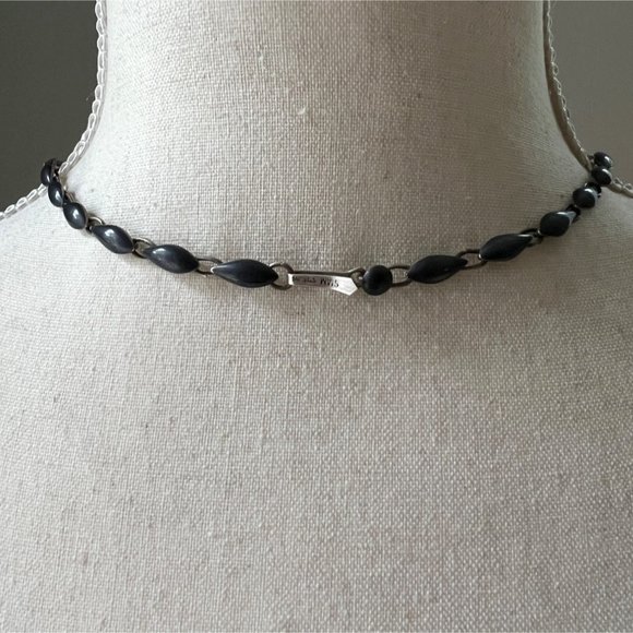 Vintage Ethnic Thai Siam Black Niello Sterling Silver Link Choker Necklace Dance - Picture 8 of 9